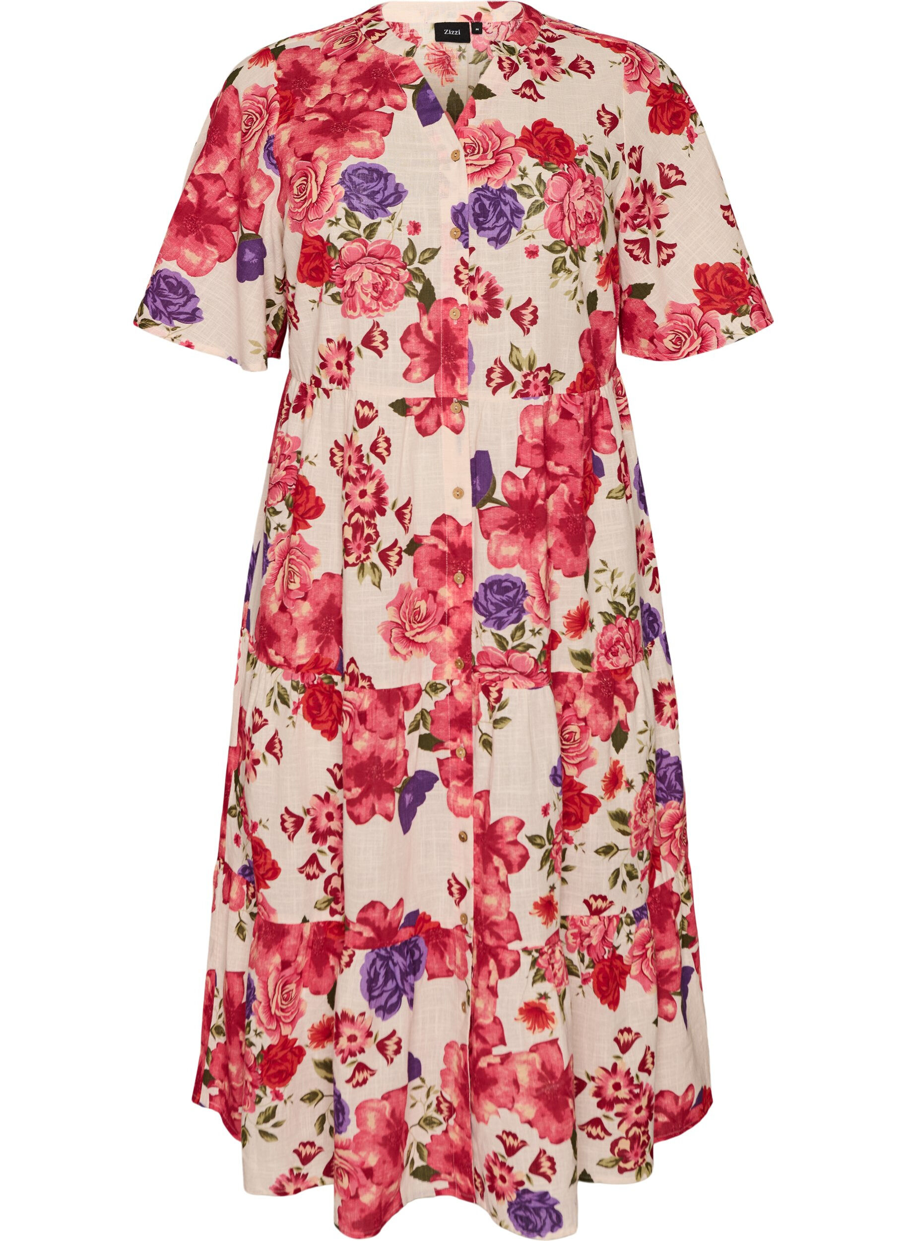 ZizziBaumwoll-Midikleid mit Blumenprint, Rot, Packshot image number 0