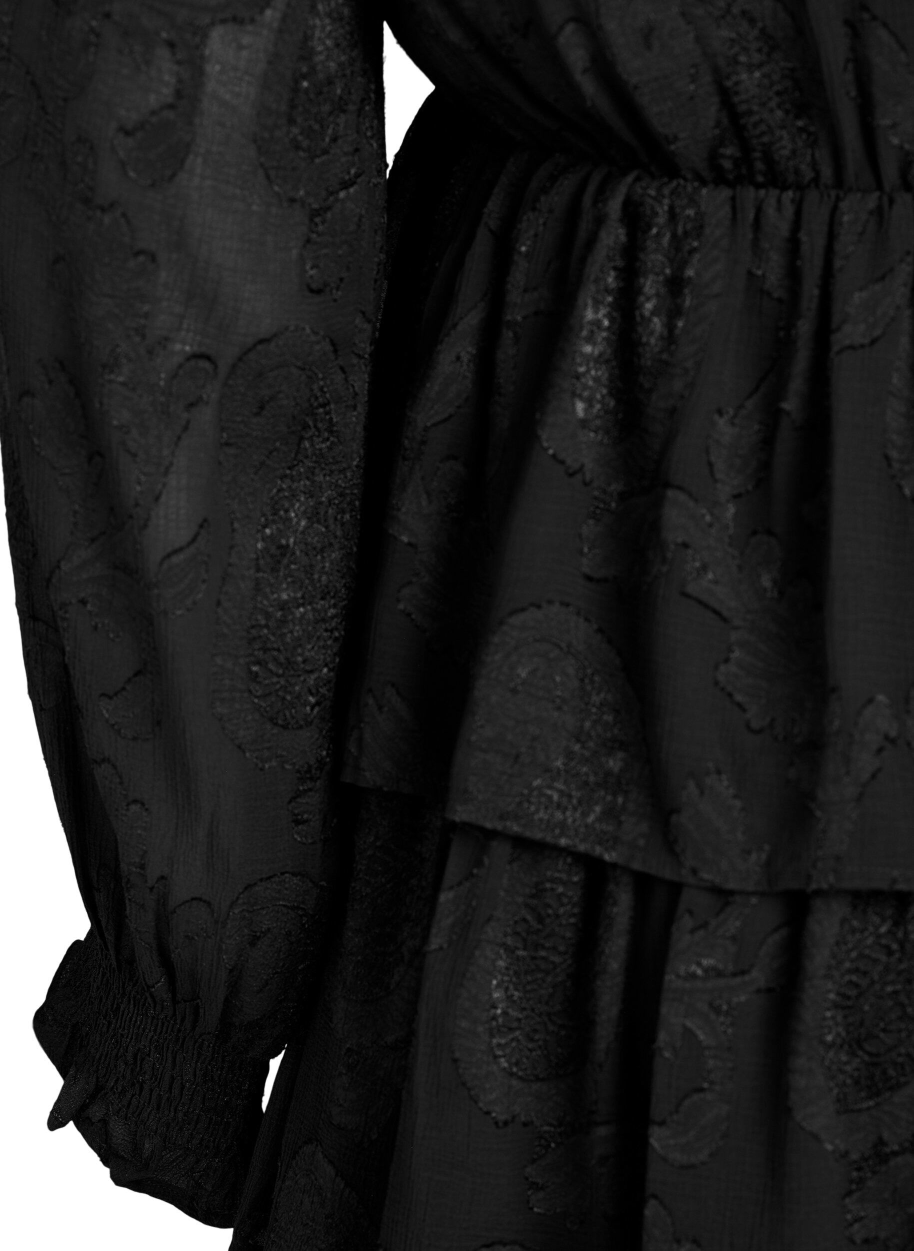 ZizziKurzes Kleid mit R&uuml;schen und Strukturmuster, Schwarz, Packshot image number 3