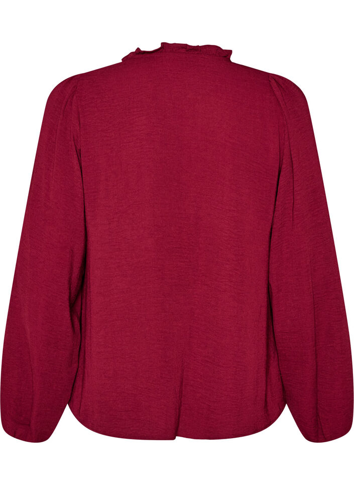 Bluse mit V-Ausschnitt und H&auml;kelband, Rot, Packshot image number 1
