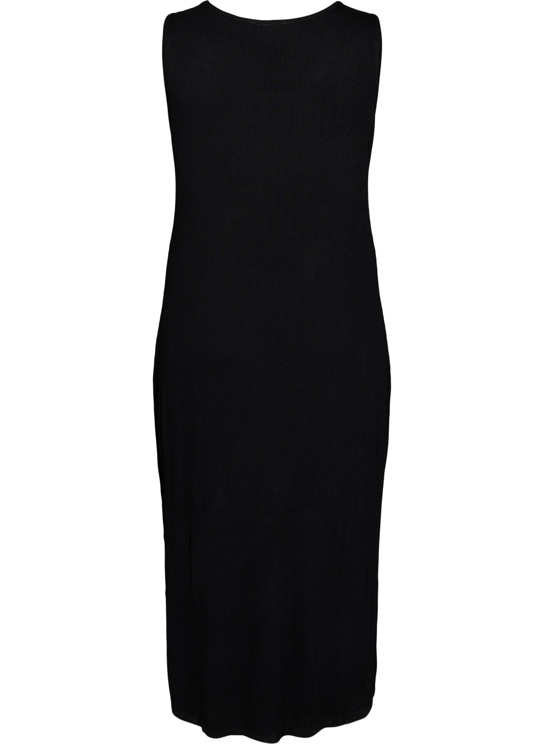 Zizzi&Auml;rmelloses geripptes Kleid aus Viskose, Schwarz, Packshot image number 1