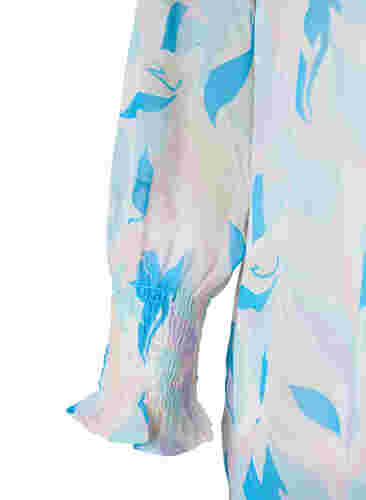 Geblümte Bluse mit langen Ärmeln und V-Ausschnitt, White/Pink Flower, Packshot image number 3