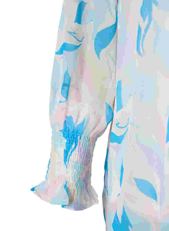 Geblümte Bluse mit langen Ärmeln und V-Ausschnitt, White/Pink Flower, Packshot image number 3