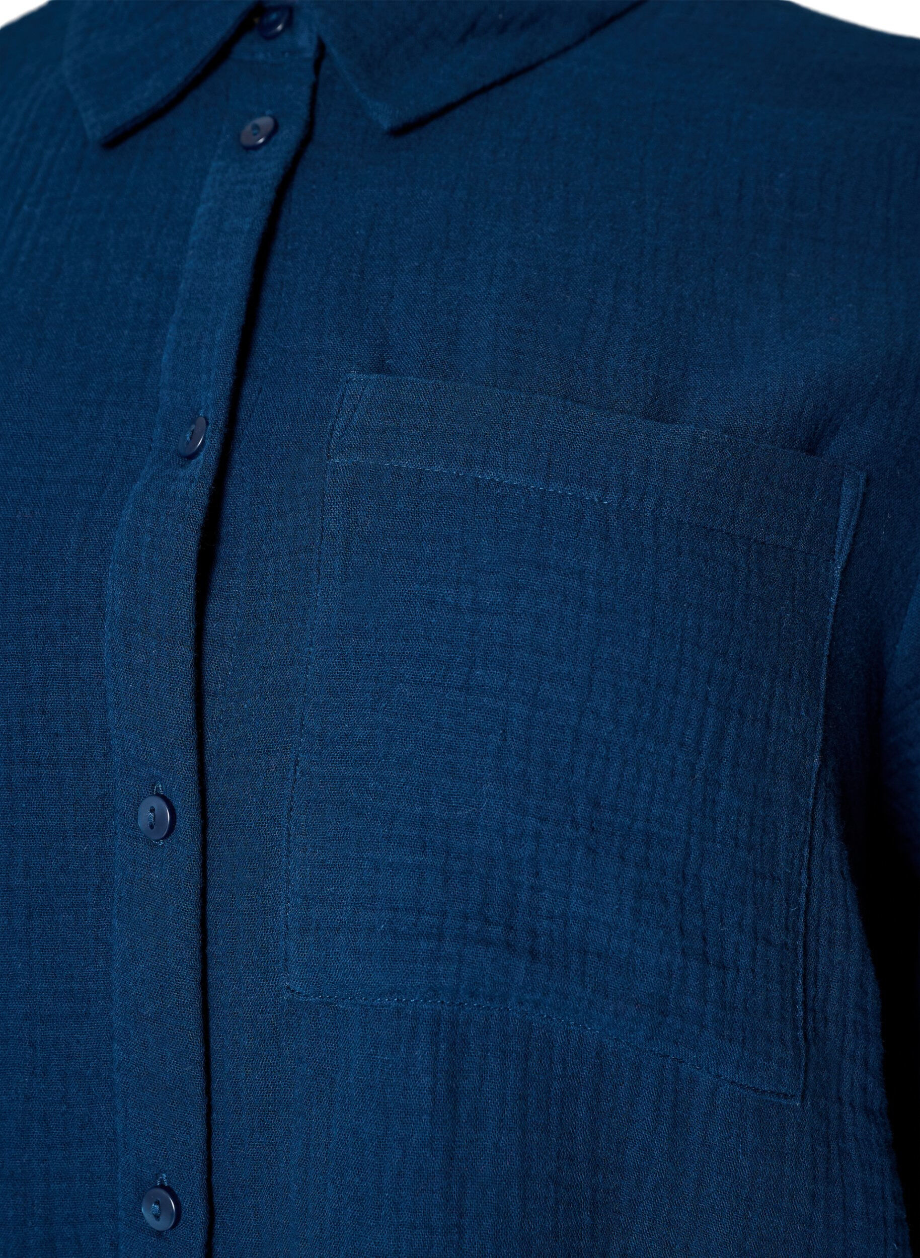 ZizziNachthemd aus Baumwoll-Musselin mit langen &Auml;rmeln, Blau, Packshot image number 2