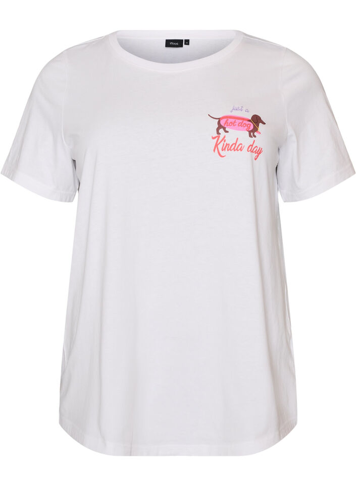 T-Shirt aus Baumwolle mit Brustprint, Wei&szlig;, Packshot image number 0