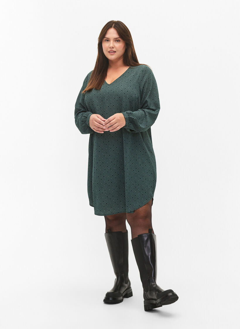 Kleid mit V-Ausschnitt und Aufdruck, Scarab Graphic AOP, Model image number 2