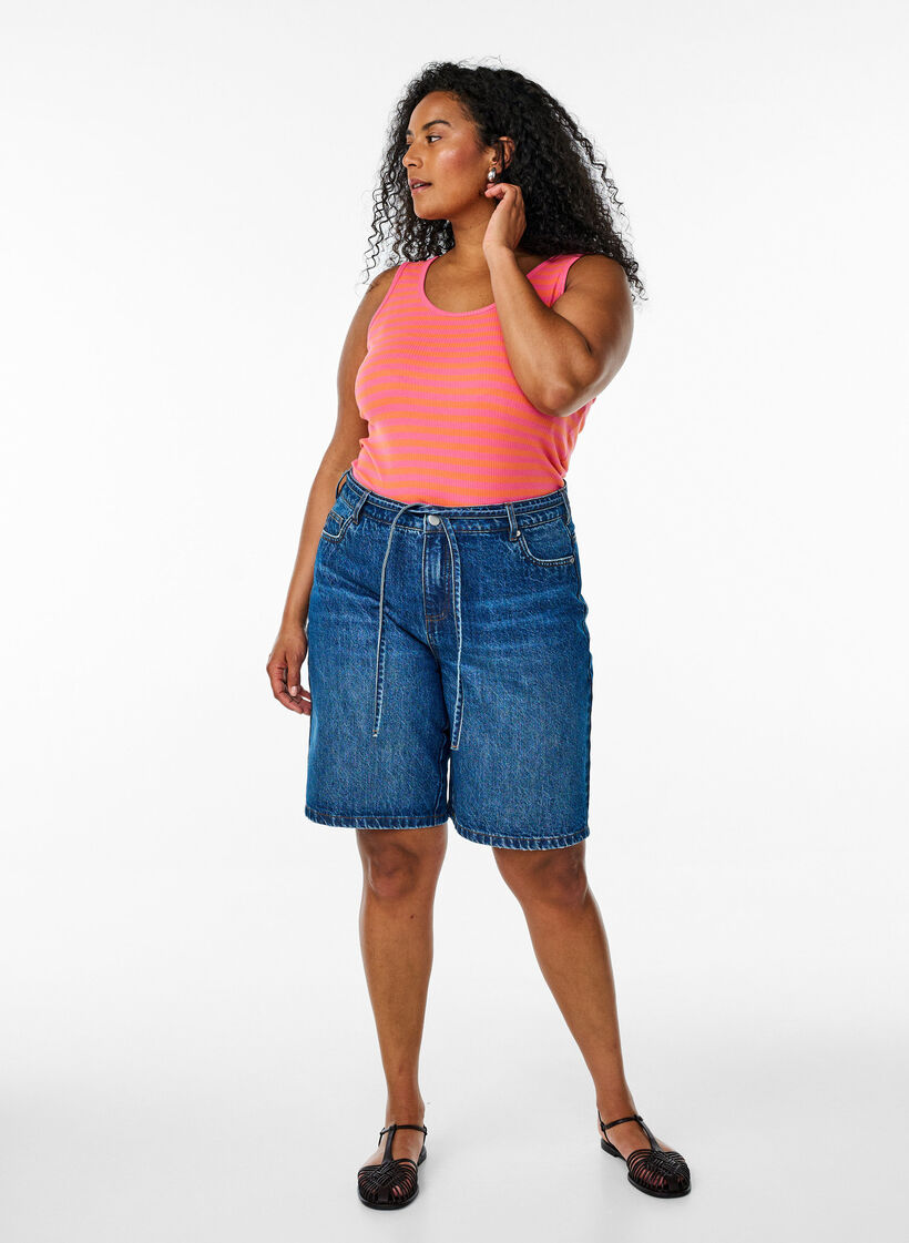 Gestreiftes Tanktop mit Rippenstruktur, Orange, Model image number 1