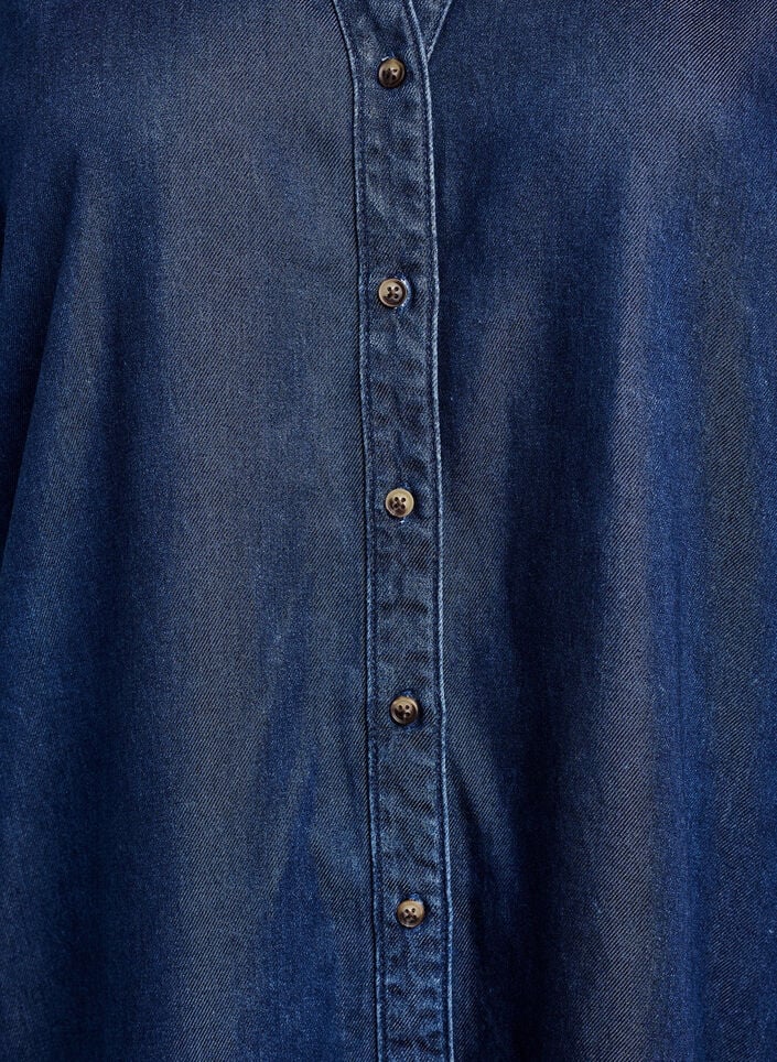 Kleid in Denim-Optik mit Knopfleiste und R&uuml;schen&auml;rmeln, Blau, Packshot image number 2