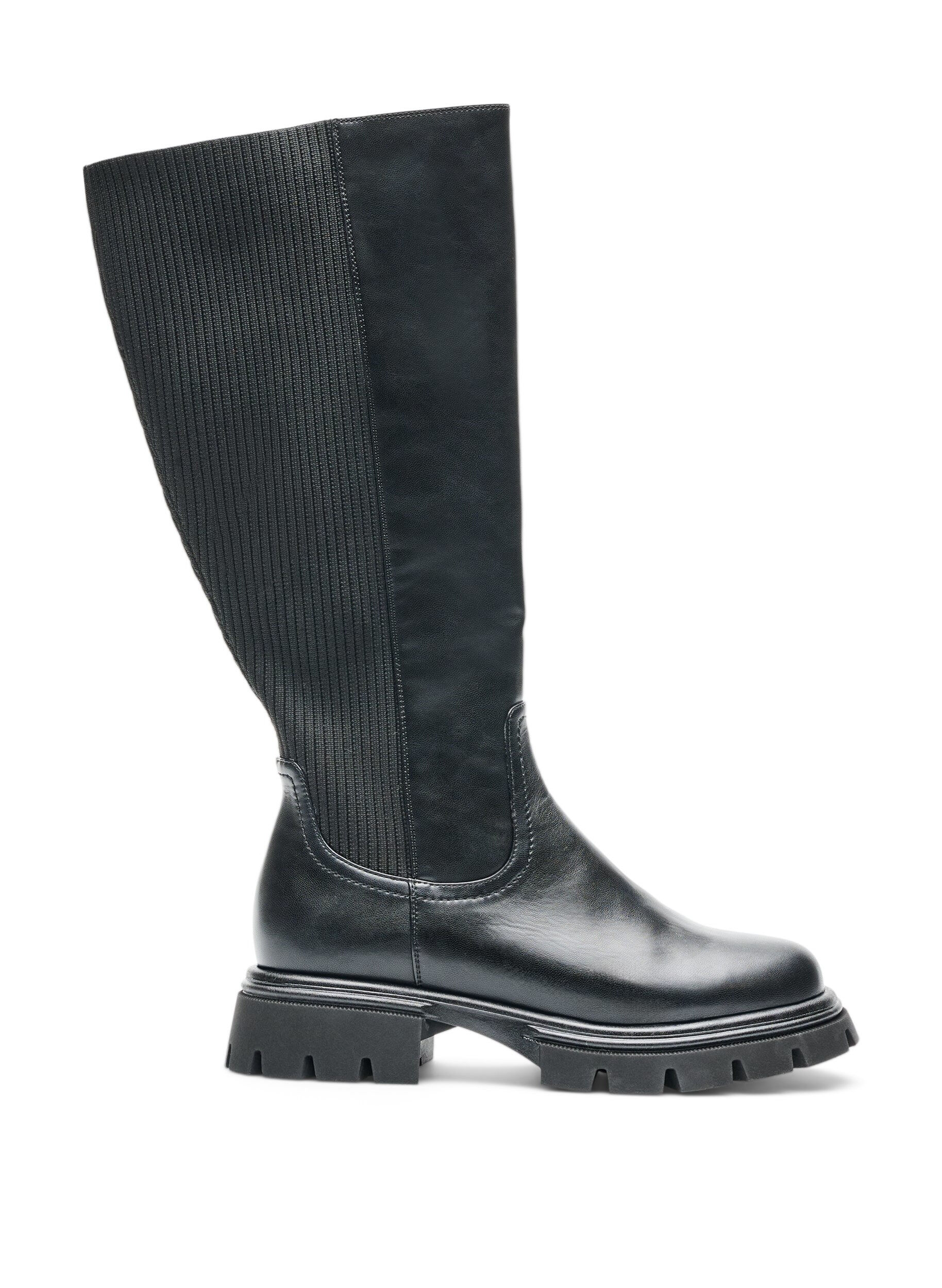 Extra Weite - Hoher Stiefel mit Rei&szlig;verschluss und elastischen Eins&auml;tzen