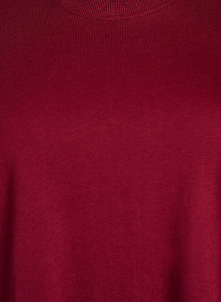 Basic-T-Shirt aus Baumwolle mit Rundhalsausschnitt, Dunkles Bordeaux, Packshot image number 2