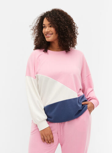 Sweatshirt mit Farbblock, C. Pink C. Blocking, Model image number 0