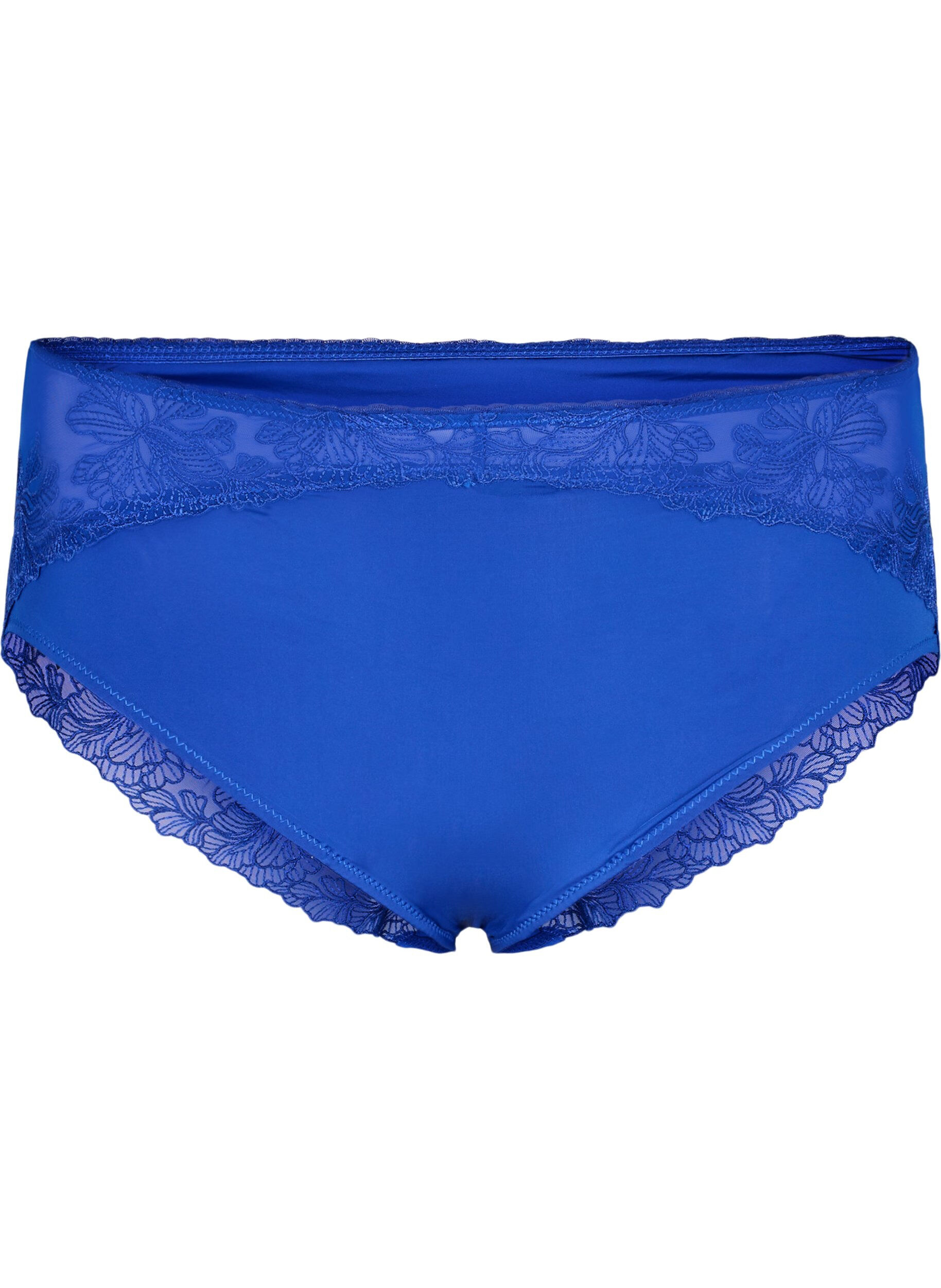 ZizziMikrofaser-Unterhose mit floraler Spitze, Blau, Packshot image number 0
