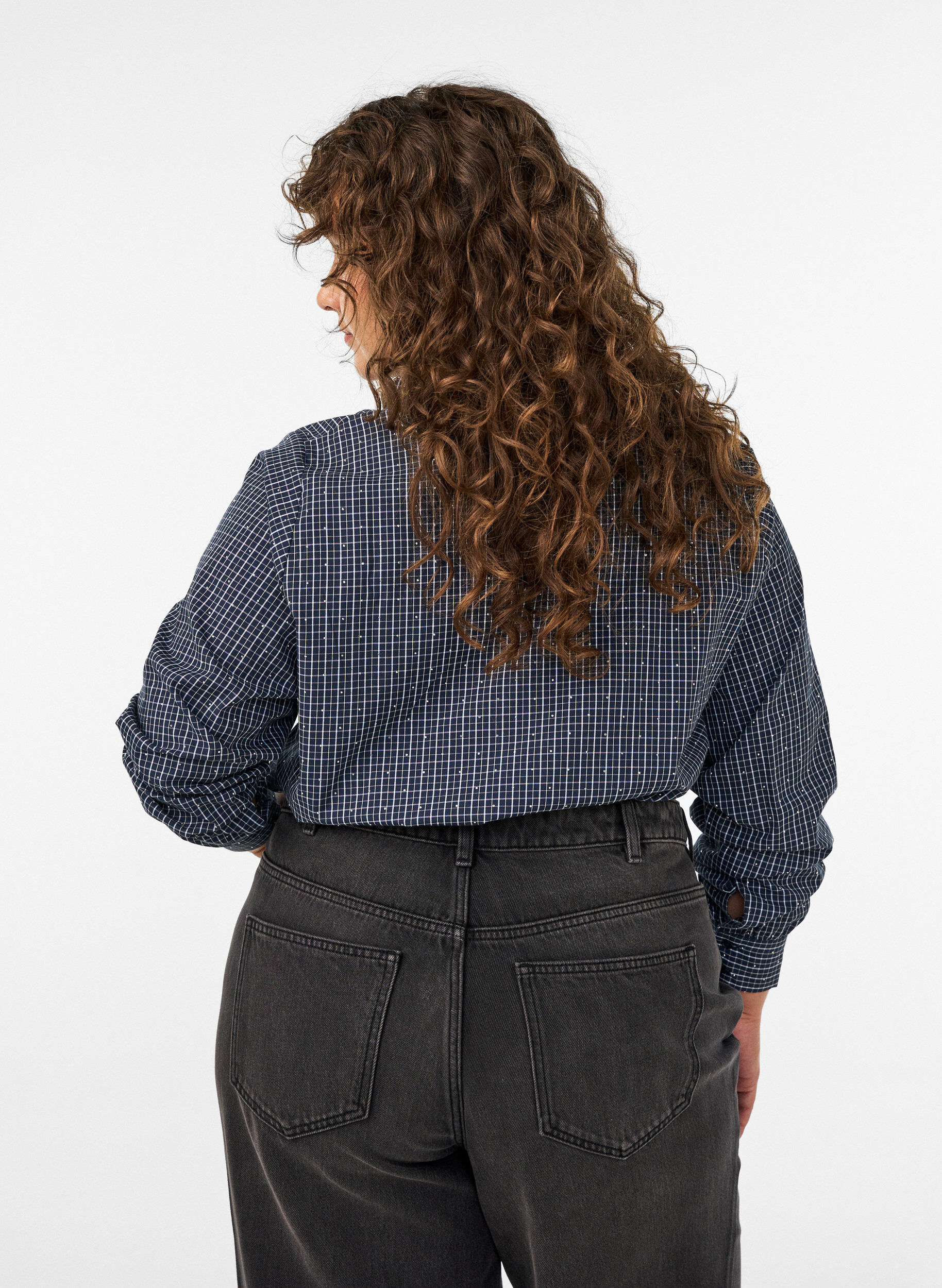 ZizziKariertes Hemd mit Strasssteinen, Blau, Model image number 2