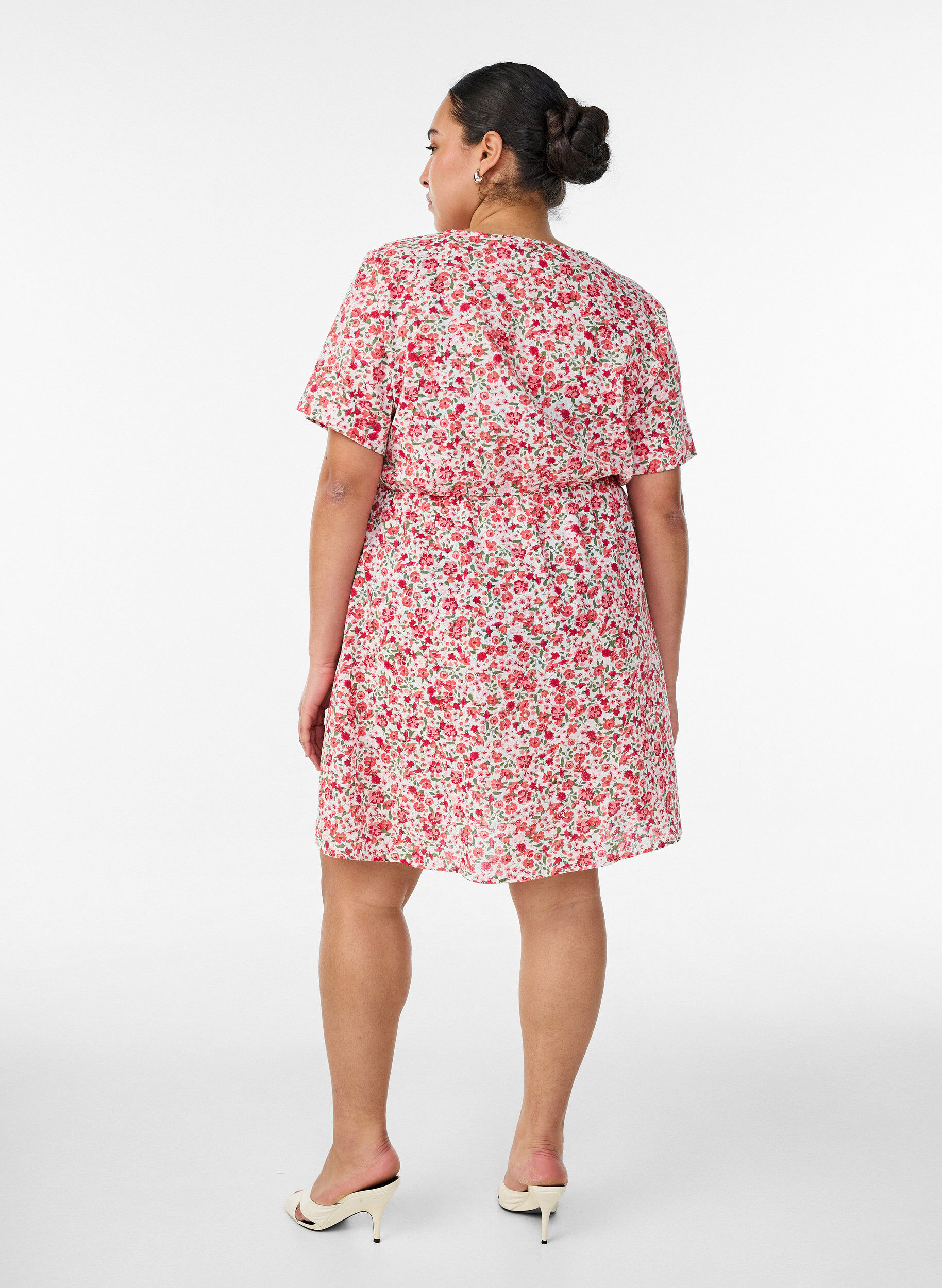 ZizziKurzes Kleid aus Baumwolle mit Blumenprint, Rot, Model image number 2