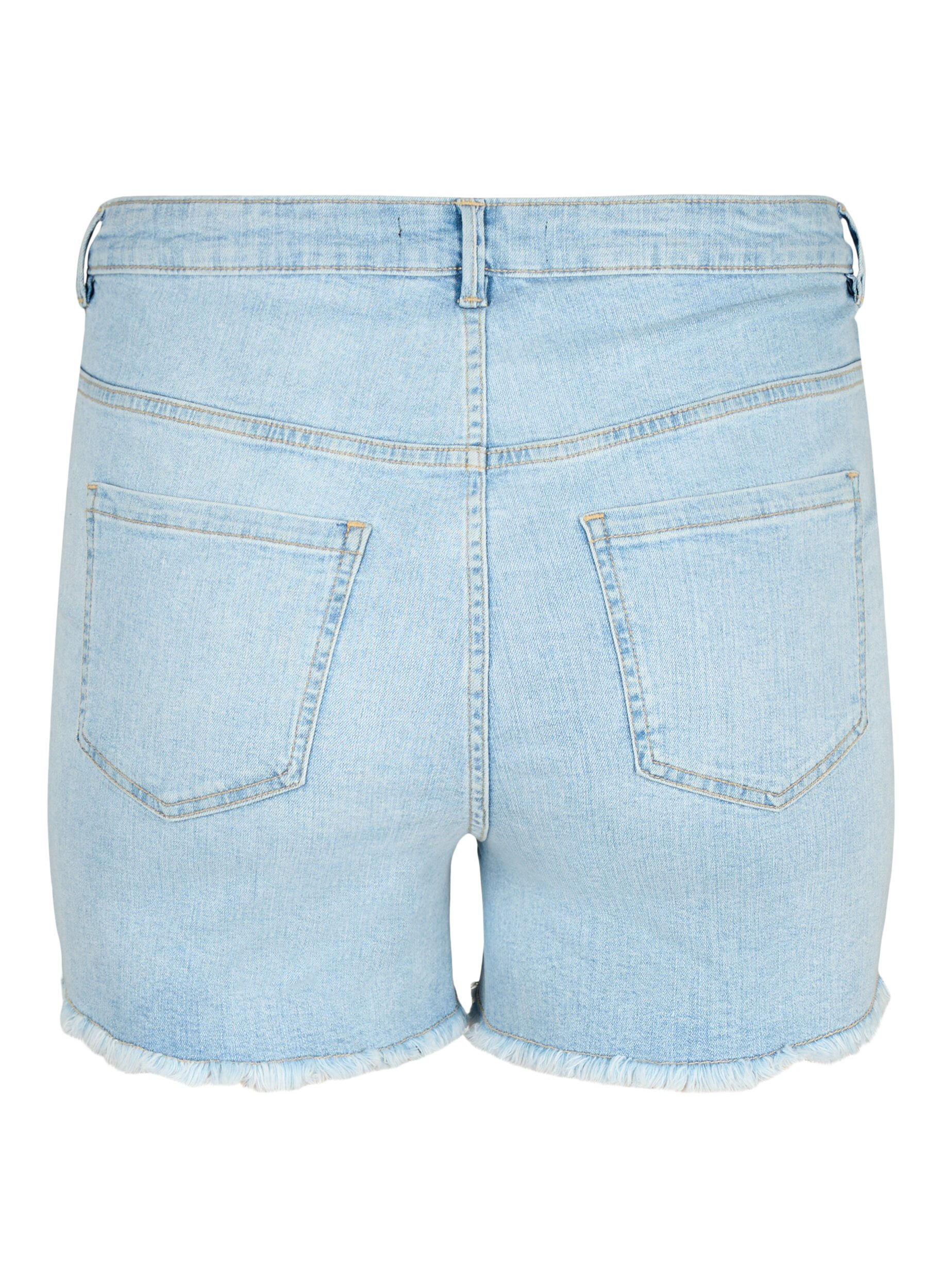 ZizziDenim-Shorts mit Distressed-Effekt, Light Blue Denim, Packshot image number 1