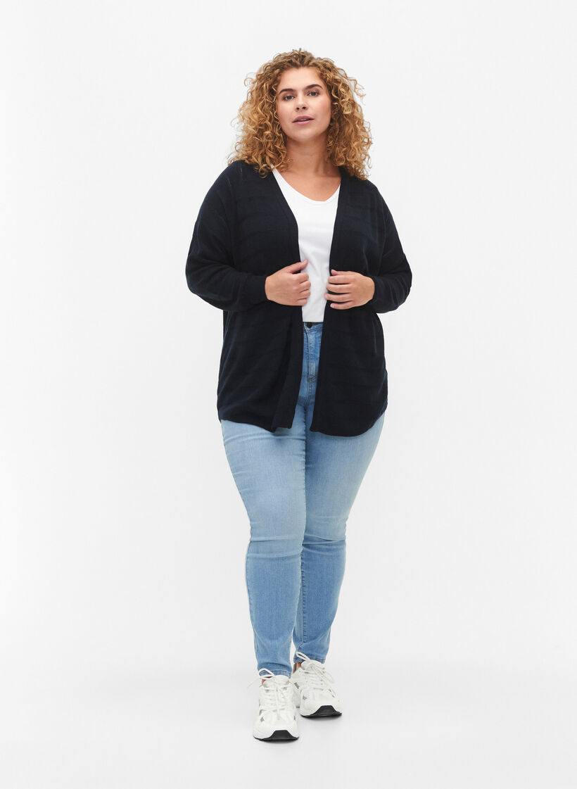 Streifen Ton-in-Ton Strickjacke, Navy Blazer, Model image number 2