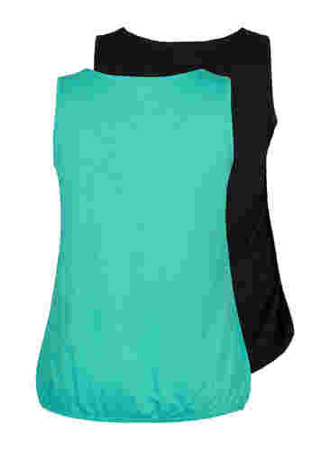 2er-Pack Tops aus Baumwolle mit Spitzenrand, Aqua Green/ Black, Packshot image number 1
