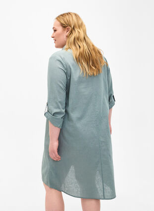 Gestreiftes Kleid aus Baumwolle und Leinen, Chinois Green, Model image number 1
