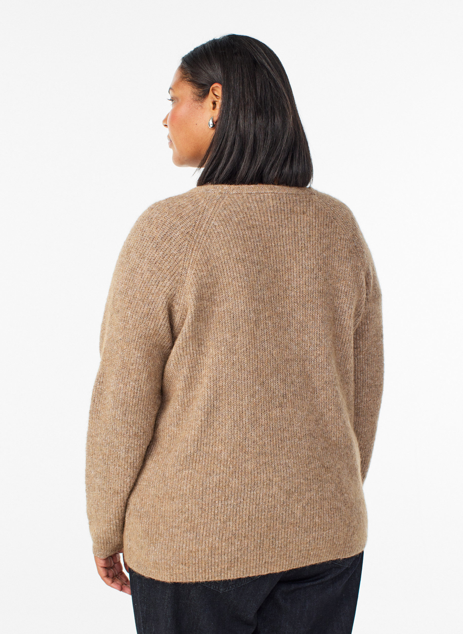 ZizziStrickbluse mit V-Ausschnitt und Raglan&auml;rmeln, Braun, Model image number 2