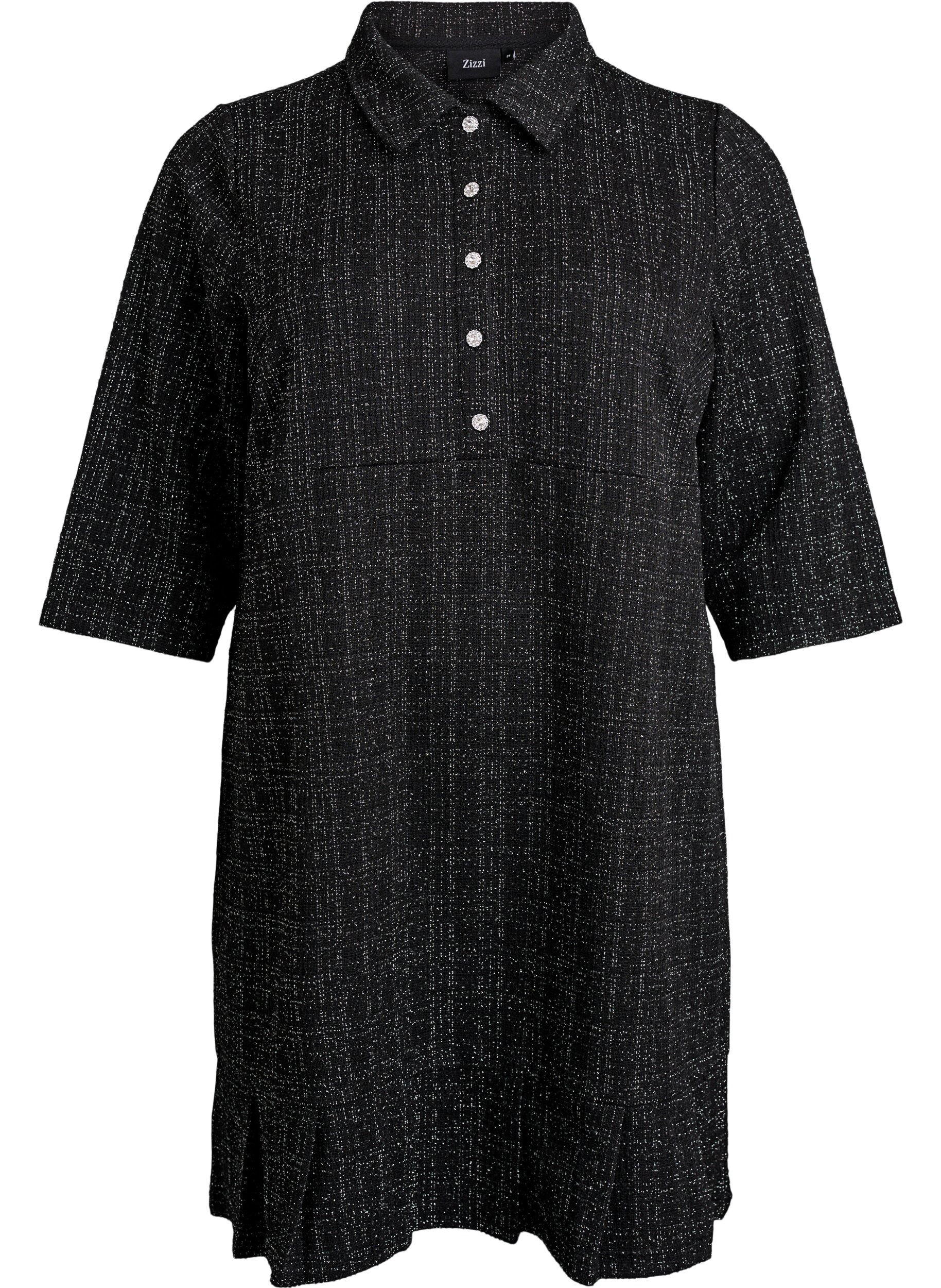 ZizziKurzes Boucl&eacute;-Kleid mit Zierkn&ouml;pfen, Schwarz, Packshot image number 0