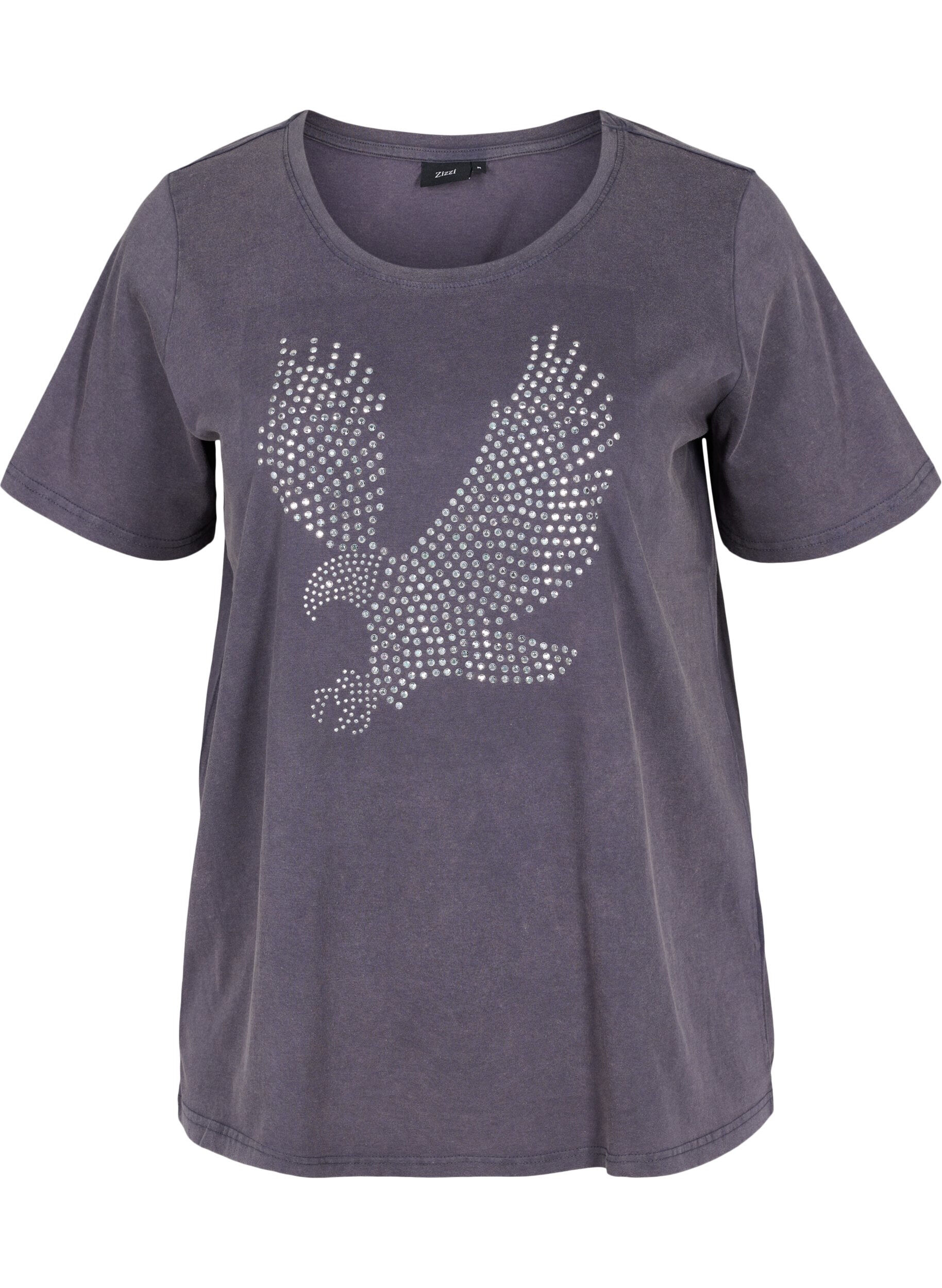 ZizziAcid Wash T-Shirt aus Baumwolle mit Ziersteinen, Dark Grey Wash, Packshot image number 0