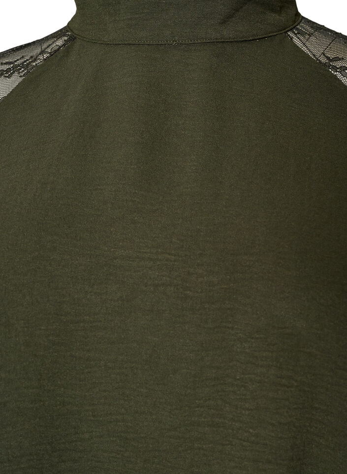 Bluse mit kurzen &Auml;rmeln aus Spitze und hohem Kragen, Gr&uuml;n, Packshot image number 2