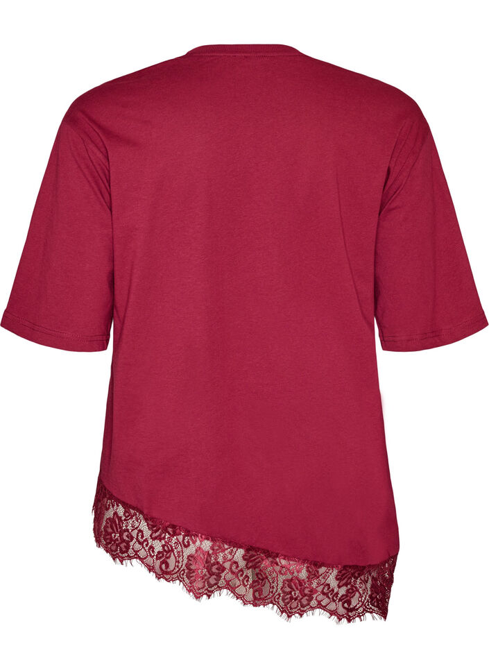 T-Shirt mit asymmetrischem Spitzensaum, Rot, Packshot image number 1