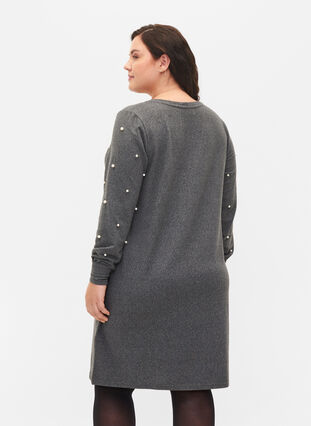 Langärmeliges Kleid mit Perlendetails, Dark Grey Melange, Model image number 1