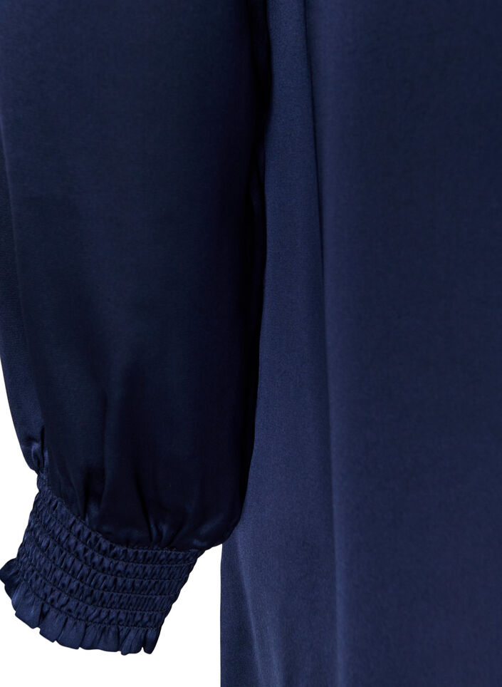 Satinkleid mit langen &Auml;rmeln und V-Ausschnitt, Blau, Packshot image number 3