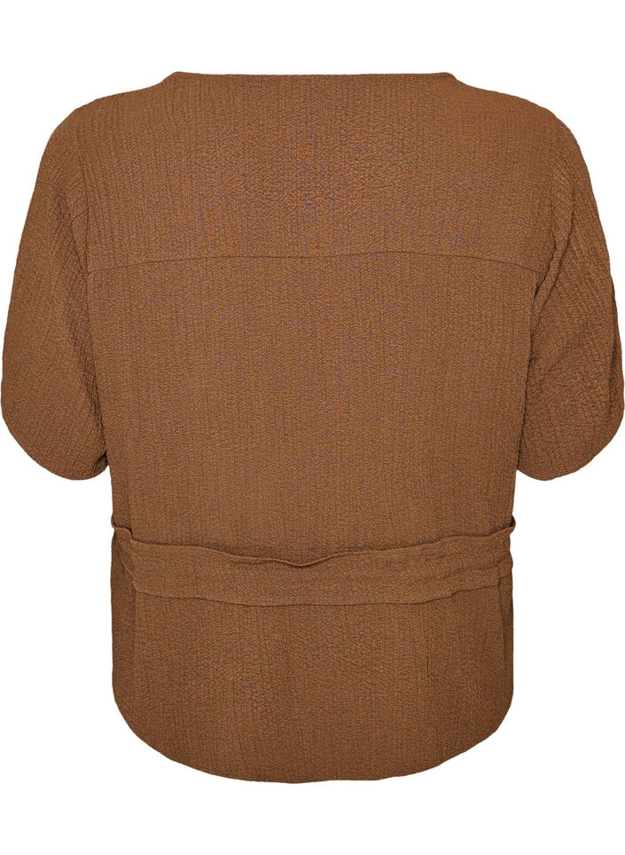 Bluse mit Struktur und Taillenbindung, Braun, Packshot image number 1