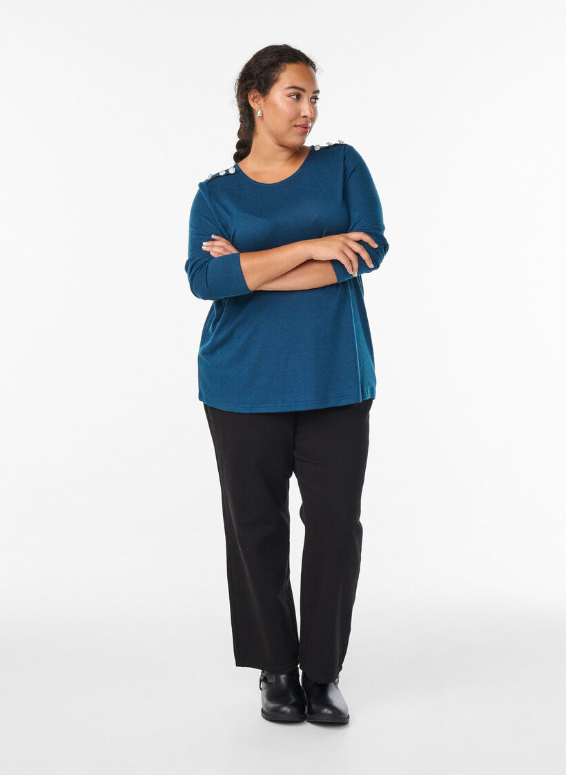 Bluse mit Zierknöpfen, Petrol, Model image number 1