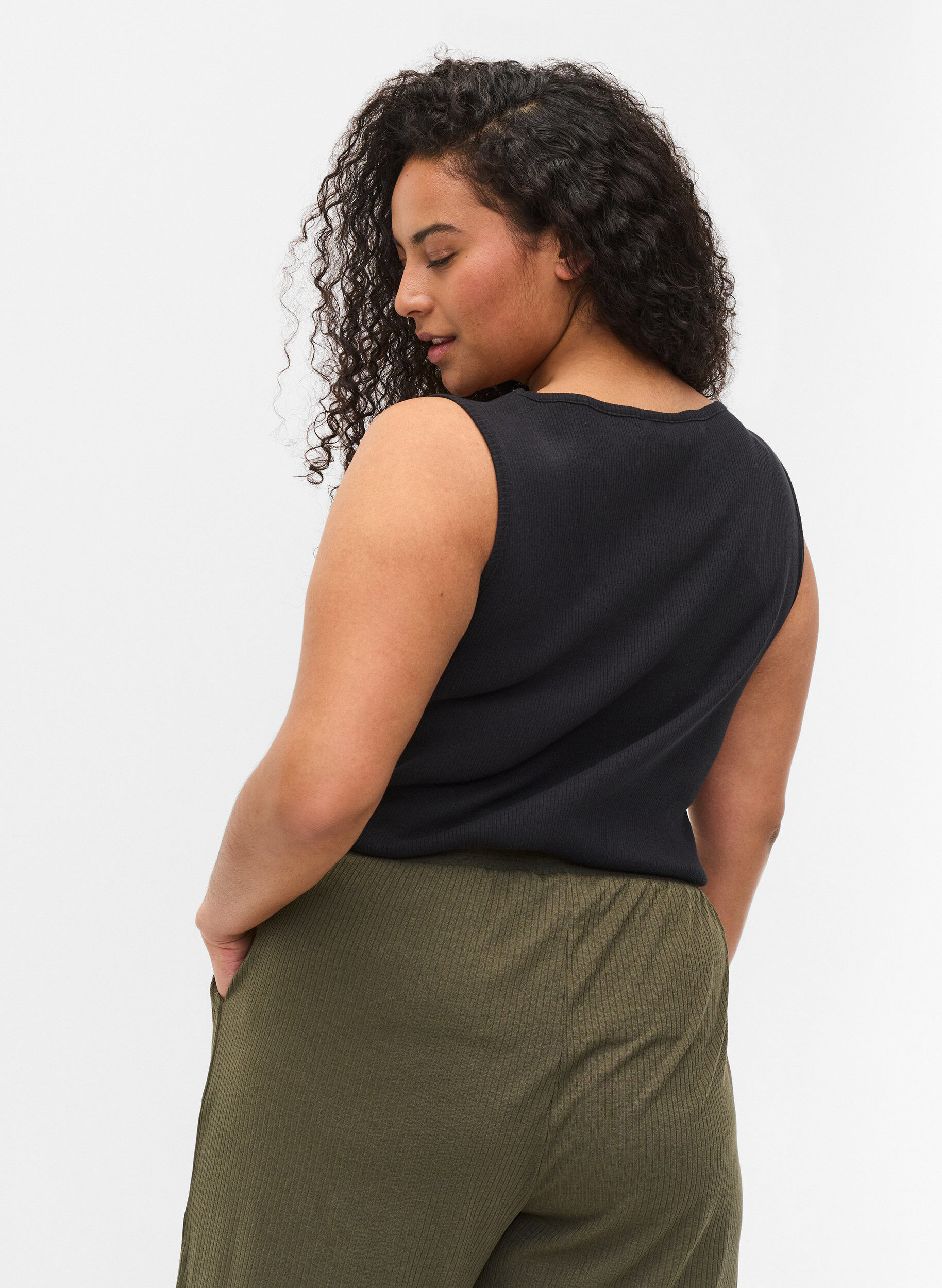 Zizzi2er-Pack Basic Tanktop in Ripp Optik, Black/Navy Blazer, Model image number 1