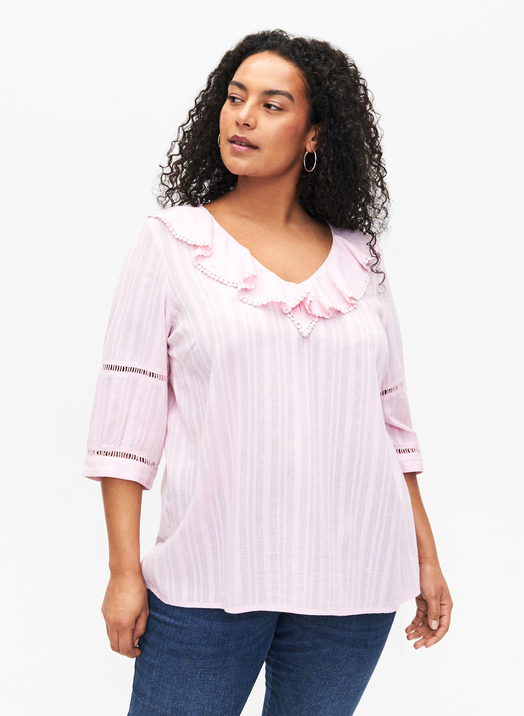 ZizziBluse mit 3/4-&Auml;rmeln und Spitze, Almond Blossom, Model image number 0