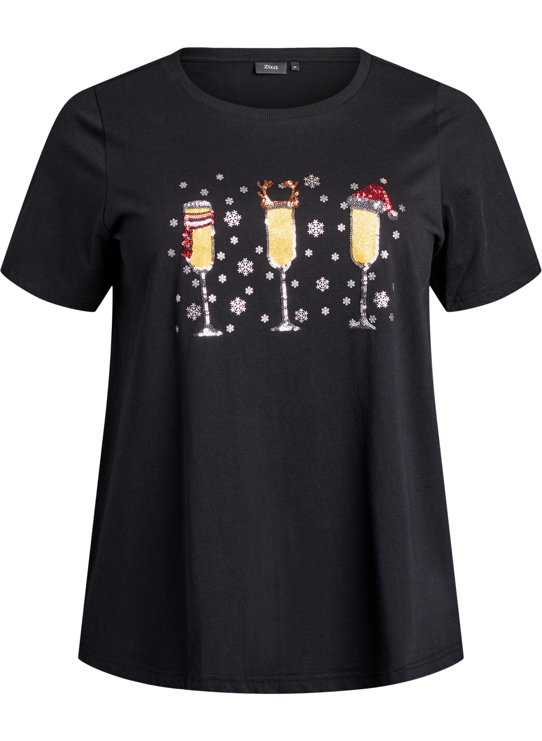 ZizziWeihnachts-T-Shirt aus Bio-Baumwolle, Schwarz, Packshot image number 0