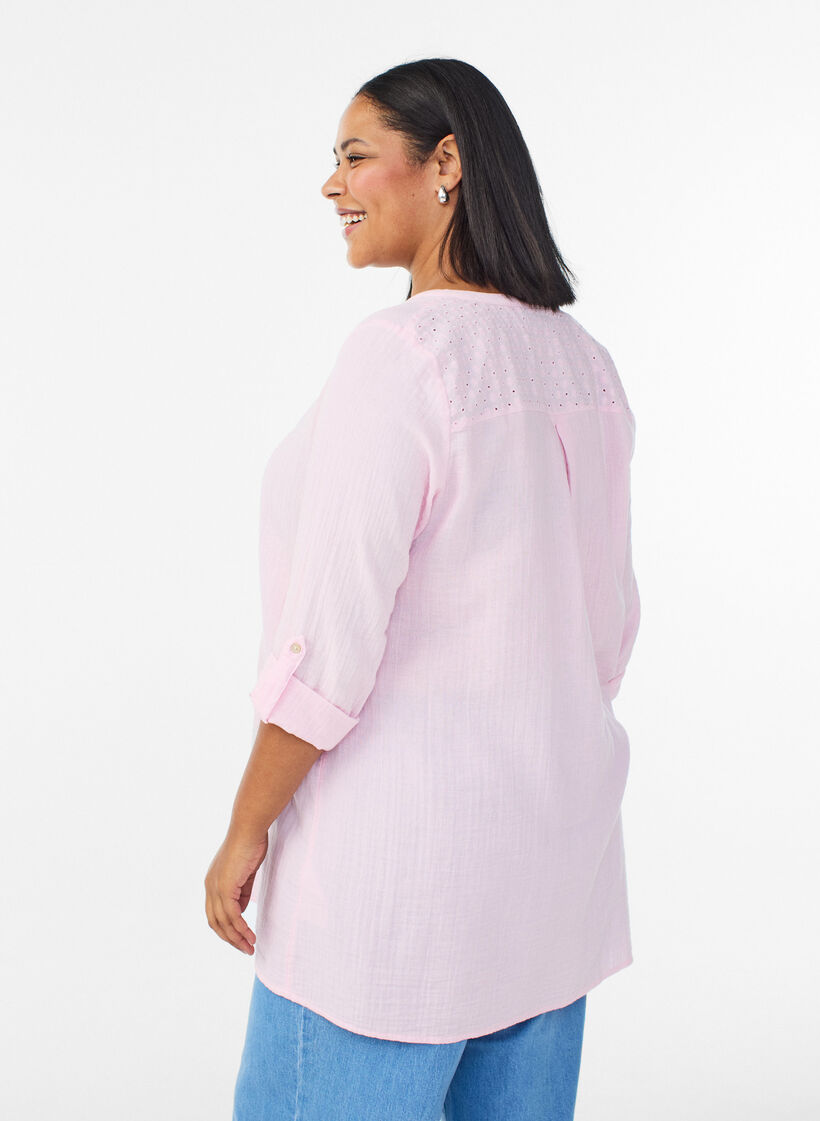 Tunika aus Baumwollmusselin mit Broderie Anglaise, Rot, Model image number 2