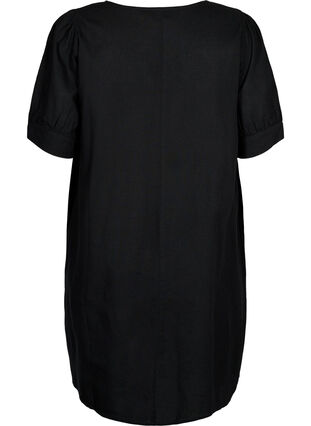 V-Ausschnitt-Kleid aus Baumwollmischung mit Leinen, Black, Packshot image number 1