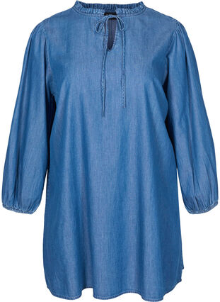 Denimkleid aus Baumwolle mit Bindedetail, Blue denim, Packshot image number 0