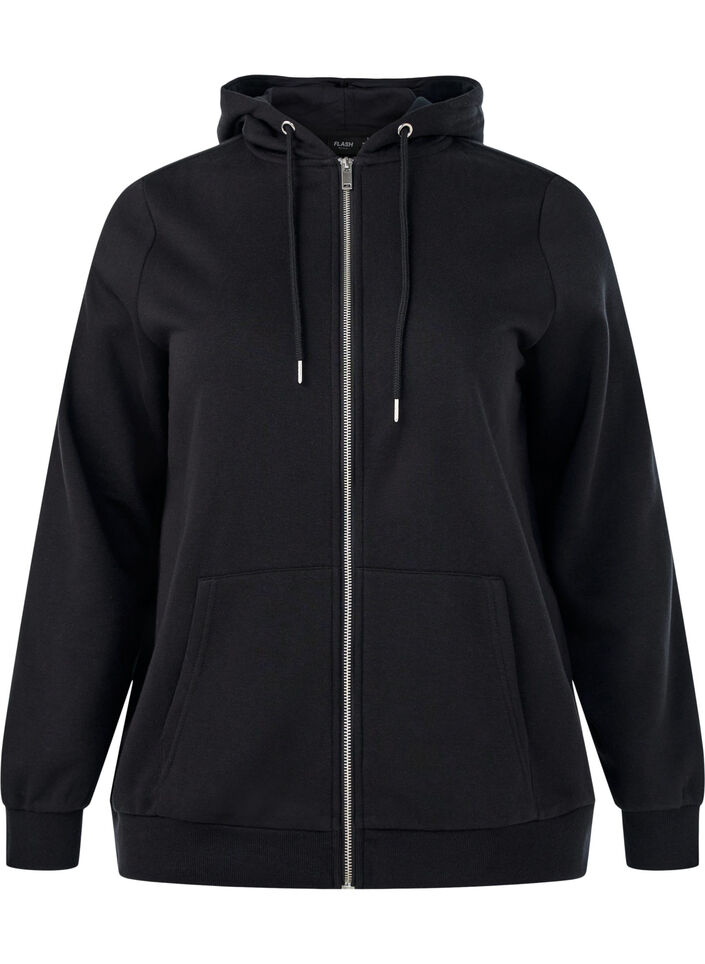 Kapuzensweatshirt mit Rei&szlig;verschluss und Taschen, Schwarz, Packshot image number 0