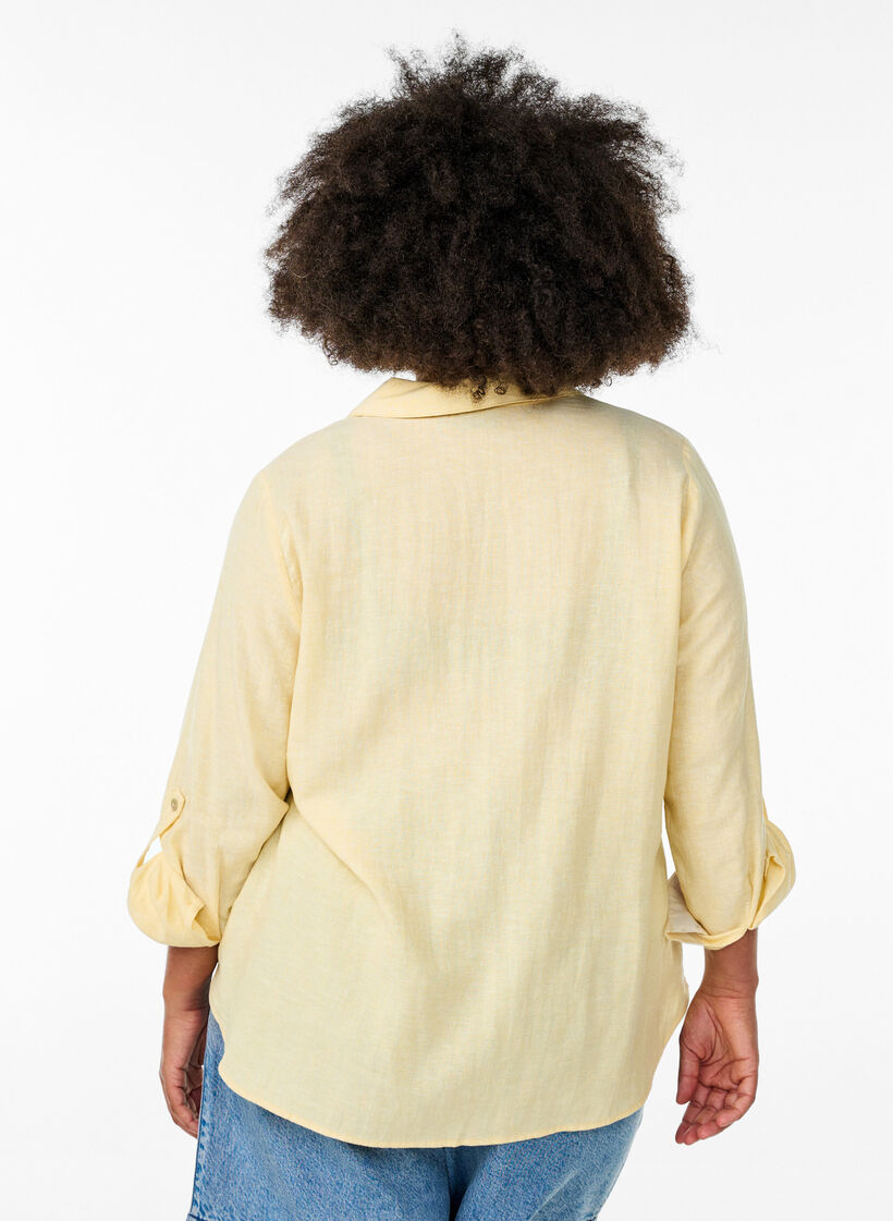 Bluse aus Leinen und Viskose mit 3/4-Ärmeln, Gelb, Model image number 2