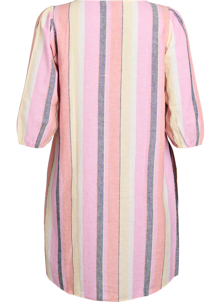 Kleid aus Leinen und Viskose mit 3/4-Ärmeln, Gelb, Packshot image number 1