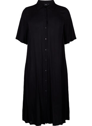 Hemdkleid aus Viskose mit kurzen Ärmeln, Black, Packshot image number 0
