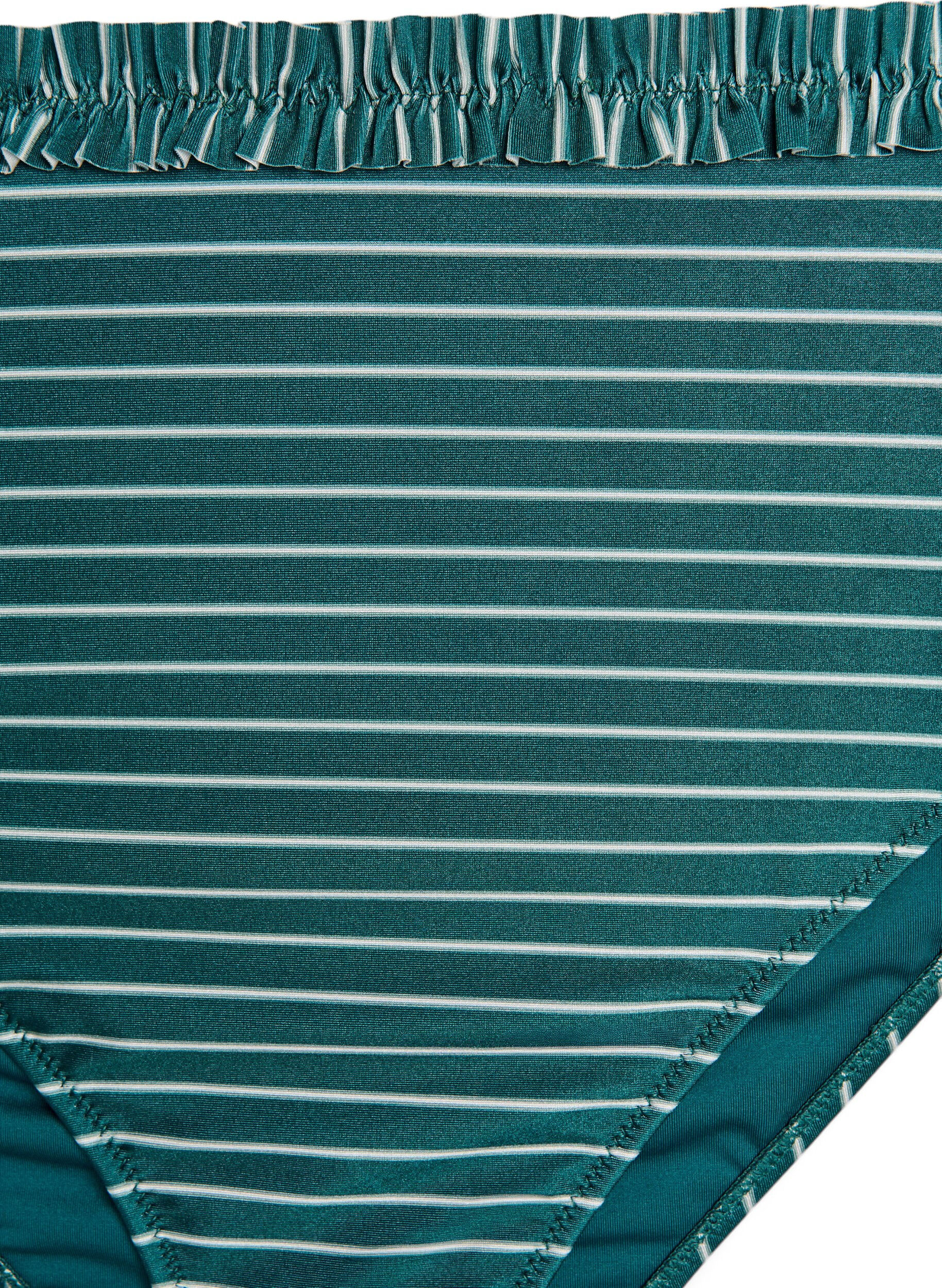 ZizziGestreifter Tai-Bikinislip mit geraffter Kante, Gr&uuml;n, Packshot image number 2