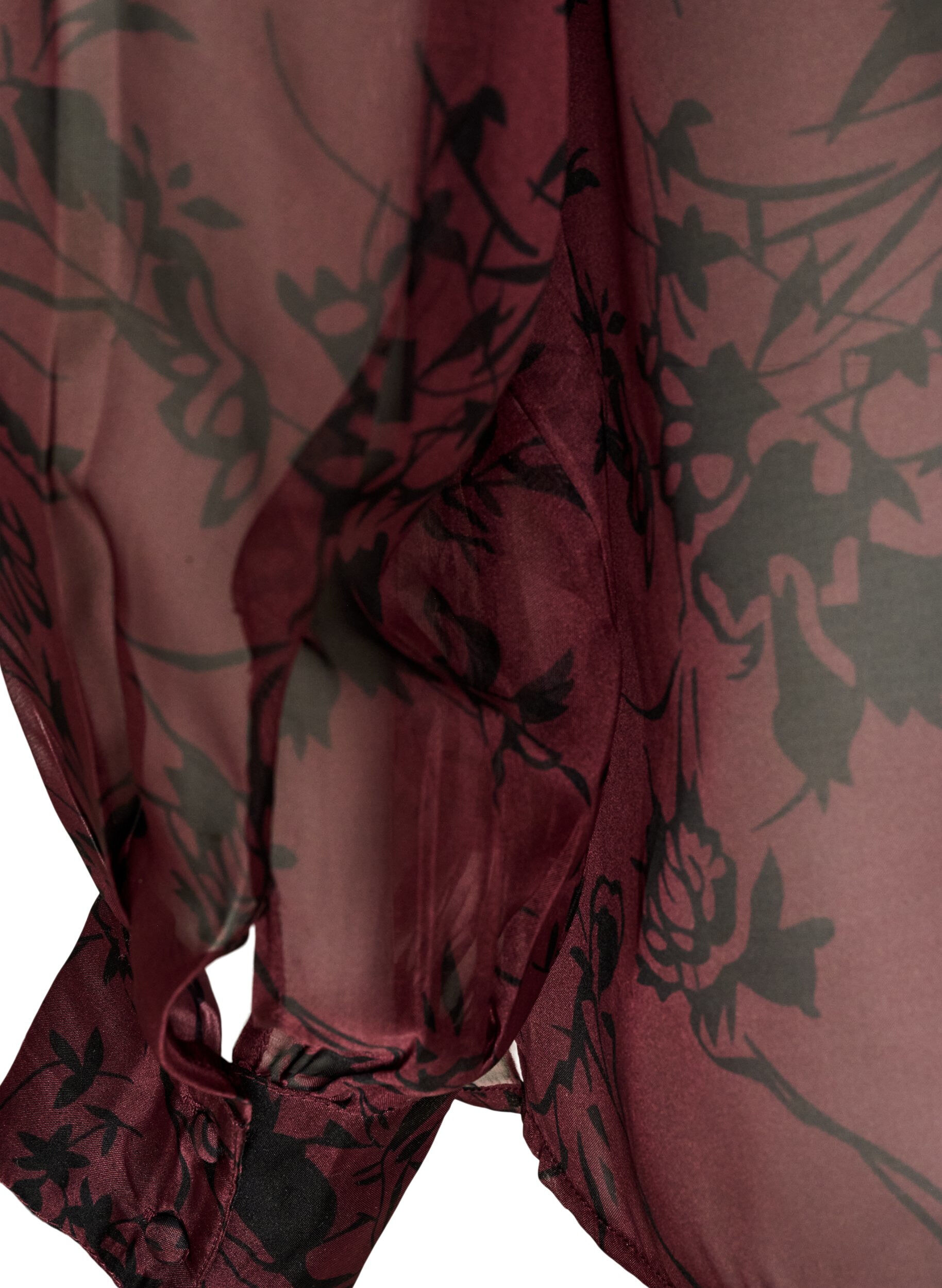 ZizziTransparente Hemdbluse mit Blumenmuster und Bindedetail, Dunkles Bordeaux, Packshot image number 3