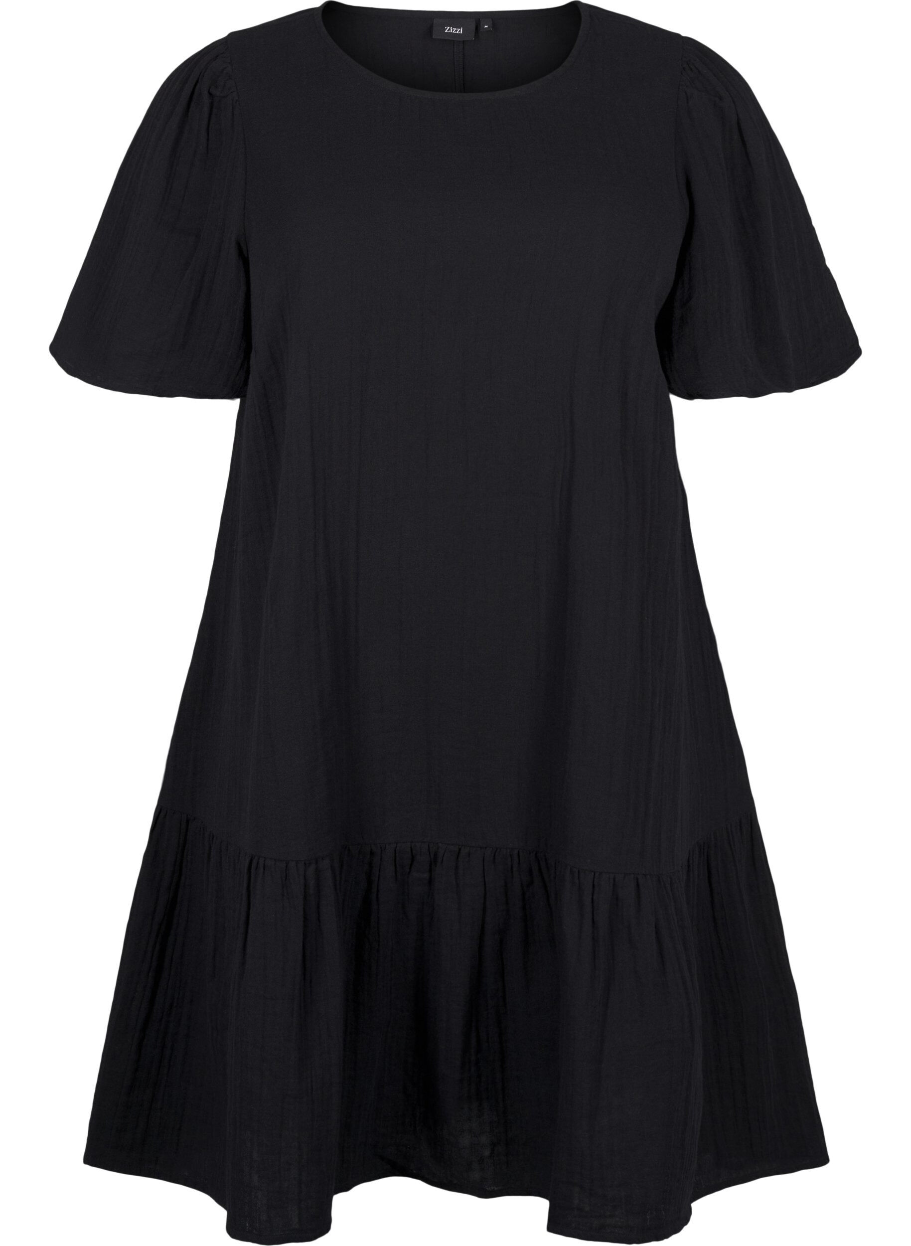 ZizziKurz&auml;rmliges Kleid aus Baumwolle mit A-Linien-Schnitt, Schwarz, Packshot image number 0