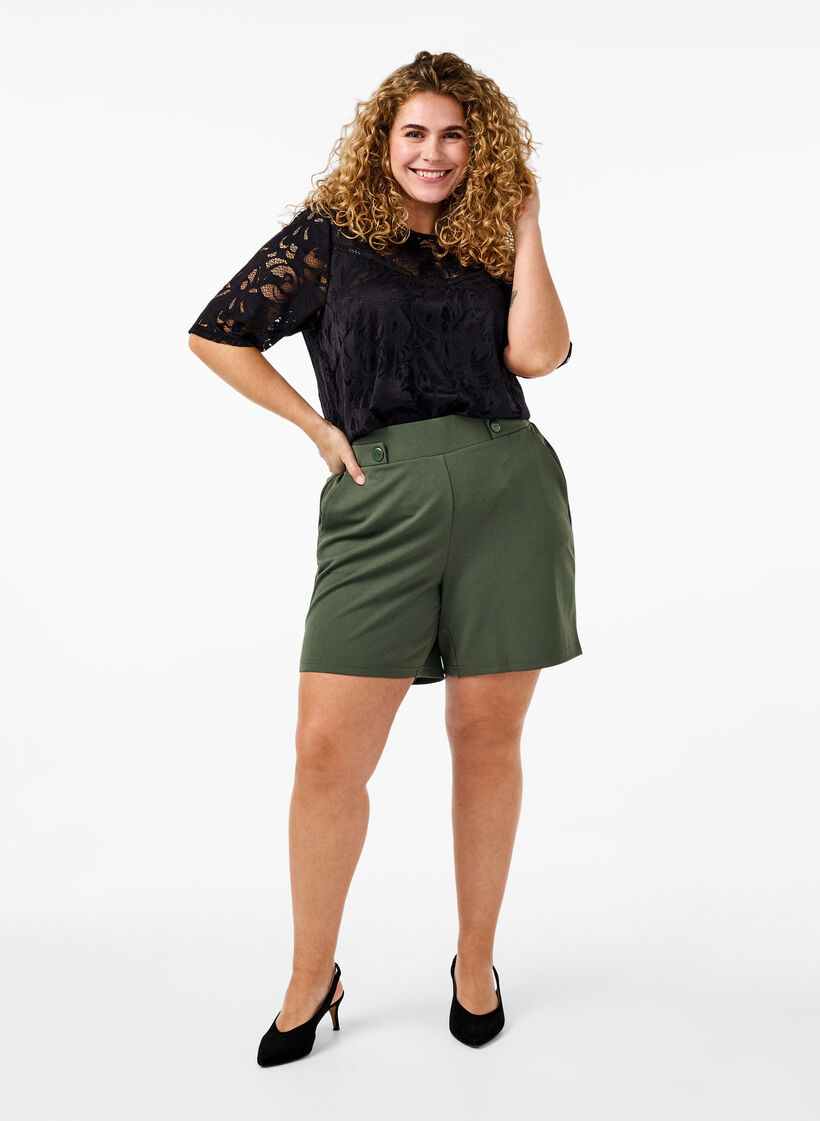 Bluse mit Spitze und kurzen Ärmeln, Black, Model image number 2