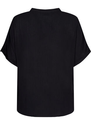 Kurzärmeliges Viskose-Shirt mit V-Ausschnitt, Black, Packshot image number 1