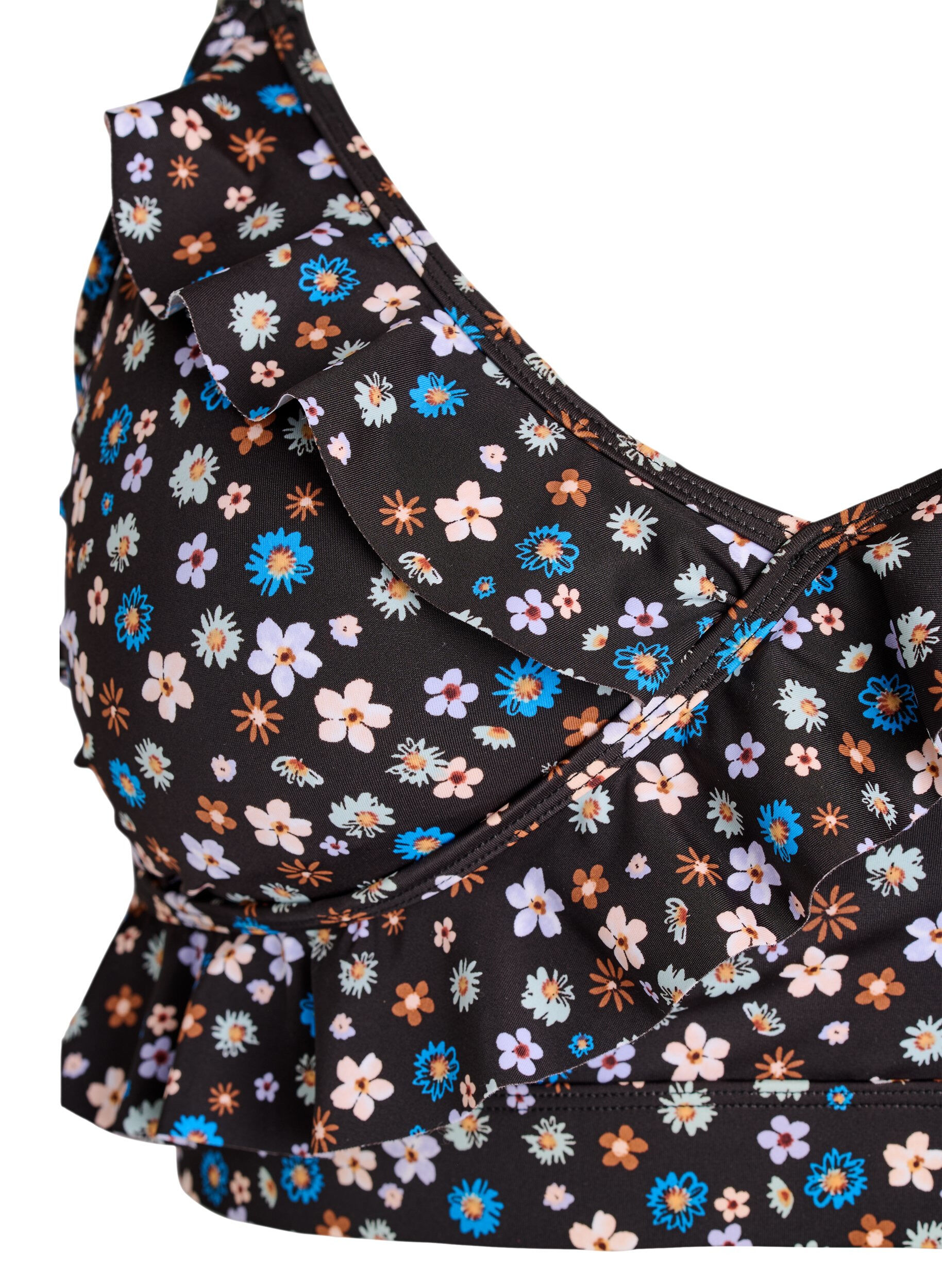 ZizziGebl&uuml;mtes Bikinioberteil mit R&uuml;schendetails, Braun, Packshot image number 2