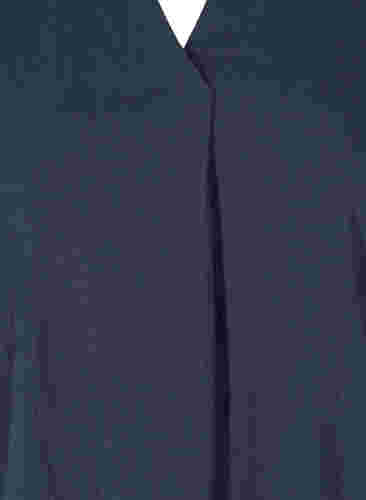 Kurzarm Baumwollbluse mit V-Ausschnitt und Kragen, Mood Indigo, Packshot image number 2