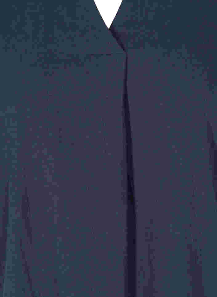 Kurzarm Baumwollbluse mit V-Ausschnitt und Kragen, Mood Indigo, Packshot image number 2