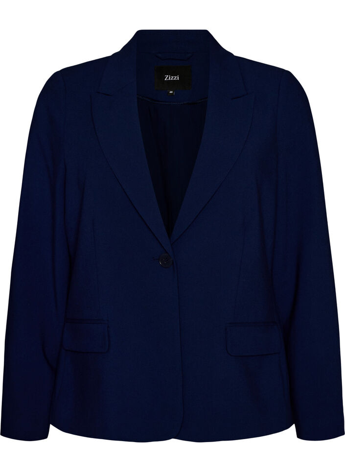 Klassischer Blazer mit Ein-Knopf-Verschluss und Taschen, Blau, Packshot image number 0