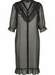 Midikleid aus einem leichten, transparenten Stoff mit Punkten und R&uuml;schen, Schwarz, Packshot image number 0